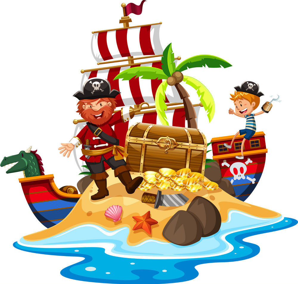 pirate-and-ship-at-treasure-island-vector-16959045